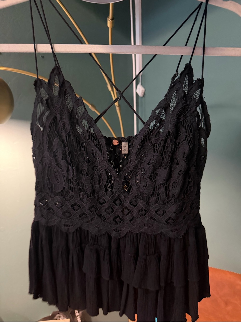 Free People Black Lace Tiered Cami Tank